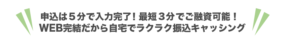 申込は５分で入力完了！最短１時間でご融資可能！